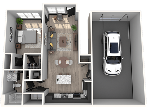 Floor plan for 1 bed, 1 bath, 761 sqft